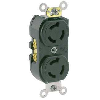 Leviton 4550 | 15 Amp, 250 Volt, NEMA L6-15R, 2P, 3W, Duplex Locking Receptacle, Industrial Grade, Grounding - BLACK