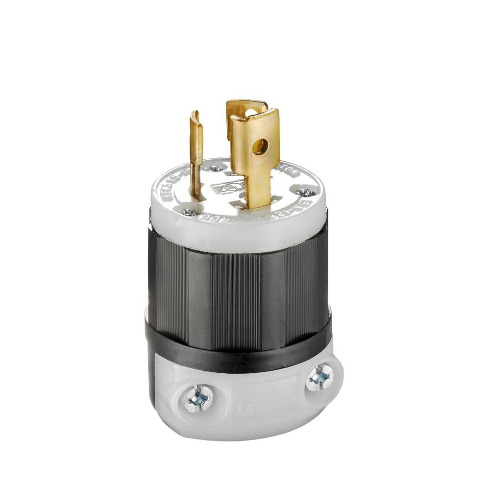 Leviton 4720-C | Locking Plug, 15 Amp, 125 Volt, Industrial Grade - Black & White