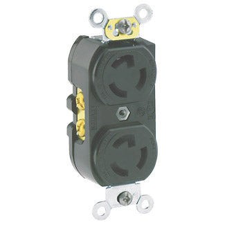 Leviton 4750 | 15 Amp, 277 Volt, NEMA L7-15R, 2P, 3W, Duplex Locking Receptacle, Industrial Grade, Grounding - BLACK
