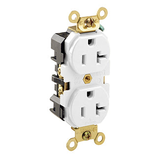 Leviton 5362-W | Duplex Receptacle Outlet, Extra Heavy-Duty Industrial Specification Grade, Smooth Face, Self-Grounding - White