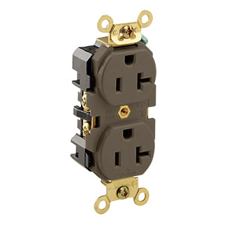 Leviton 5362 | Duplex Receptacle Outlet, Extra Heavy-Duty Industrial Specification Grade, Smooth Face, Self-Grounding - Brown
