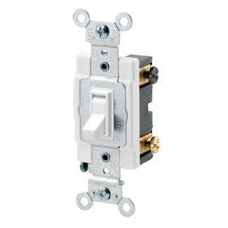 Leviton 54504-2W | 15 Amp, 120/277 Volt, Toggle Framed 4-Way AC Quiet Switch, Commercial Spec Grade, Grounding, Side Wired, - White