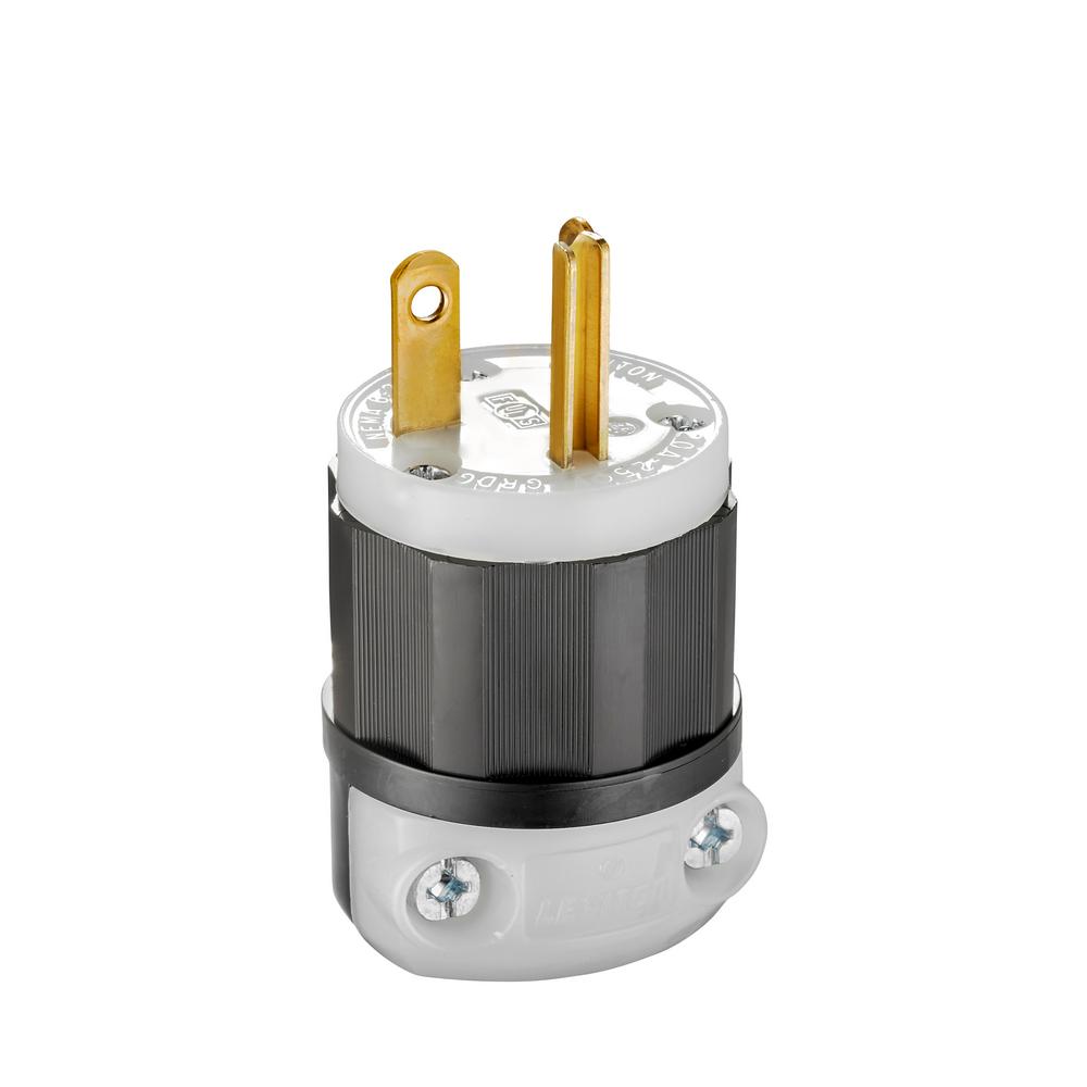 Leviton 5466-C | Straight Blade Plug, 20 Amp, 250 Volt, Industrial Grade - Black & White
