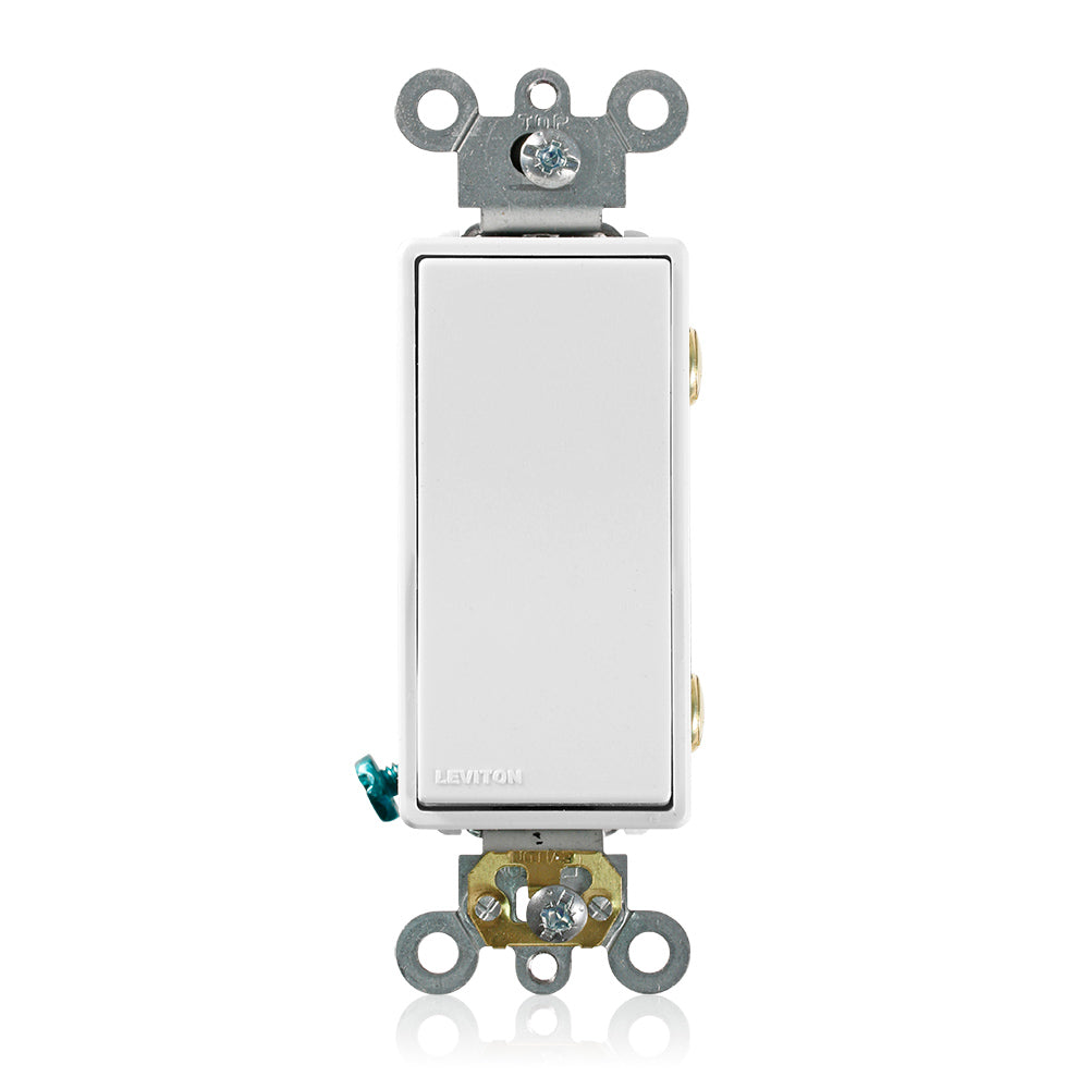 Leviton 5622-2W | 20 Amp, 120/277 Volt, Decora Plus Rocker Double-Pole AC Quiet Switch, Commercial Spec Grade, Self Grounding, Back & Side Wired, - White