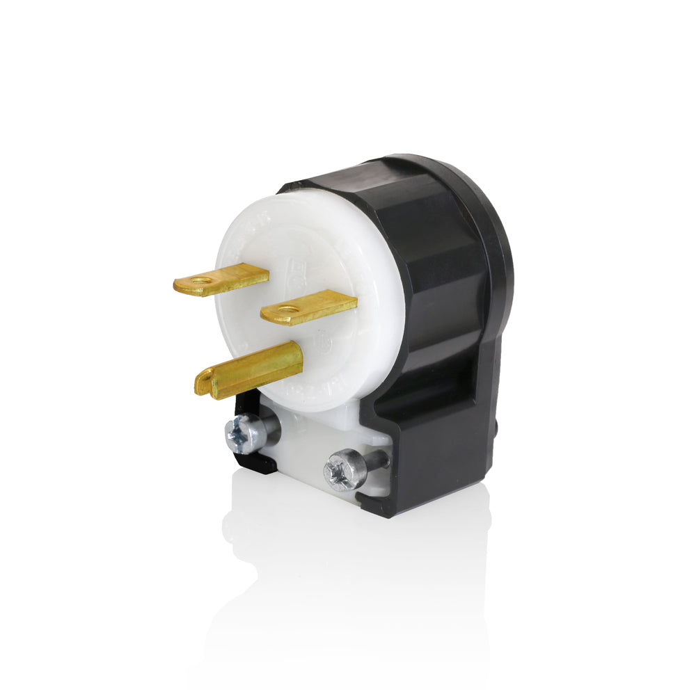 Leviton 5666-CA | 15 Amp, 250 Volt, NEMA 6-15P, 2P, 3W, Angle Plug, Straight Blade, Industrial Grade, Grounding - BLACK-WHITE