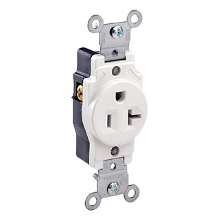 Leviton 5891-W | Single Receptacle Outlet, Commercial Specification Grade, Indented Face, Self-Grounding - White