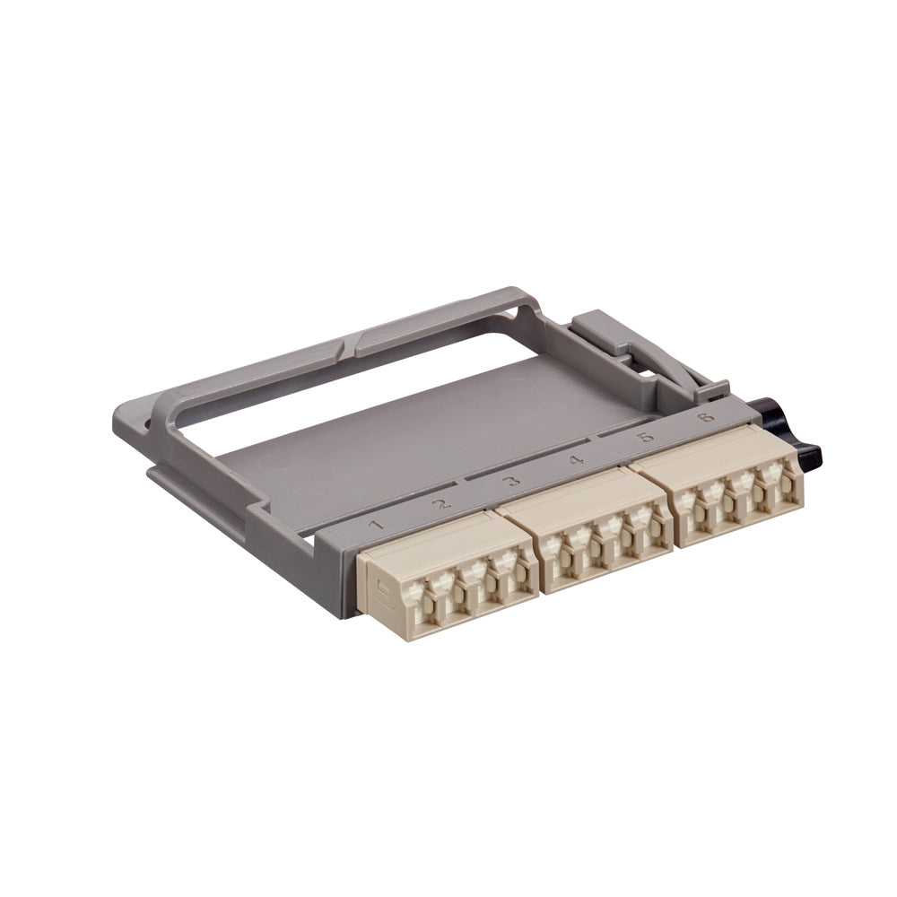 Leviton 5FUHD-SIL | HDX Fiber Adapter Plate, OM1 Quad LC shuttered (beige), 12 fibers, Phosphor Bronze Sleeve