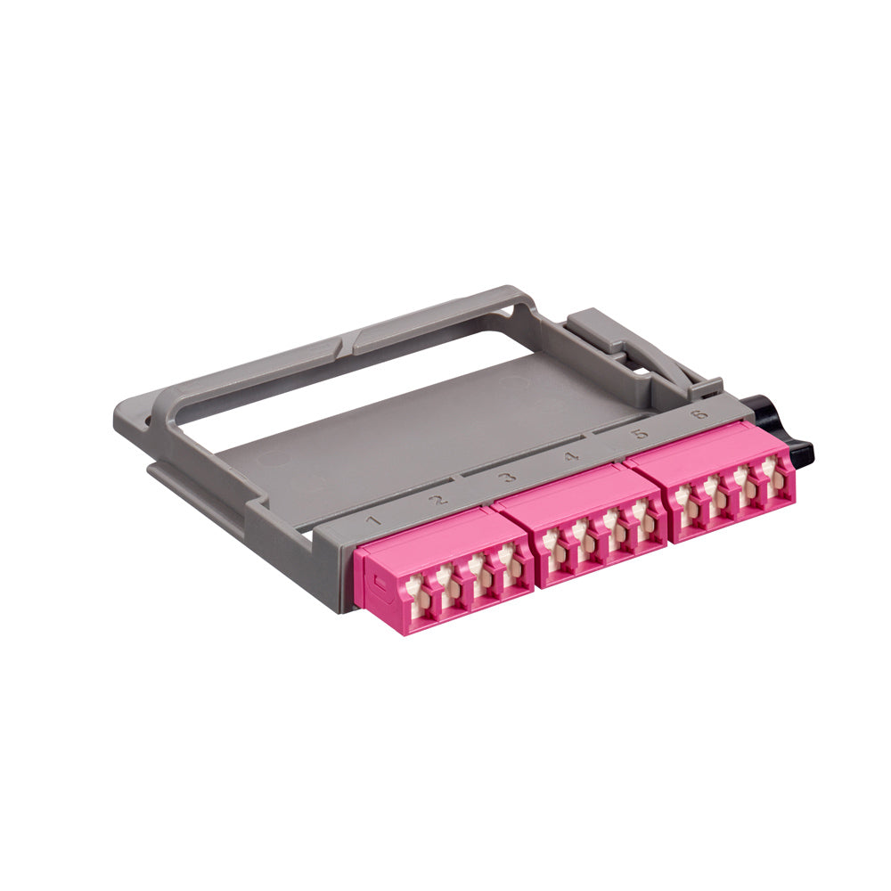 Leviton Manufacturing Co 5FUHD-SML | HDX Fiber Adapter Plate, OM4, Quad LC shuttered (heather violet), 12 fibers, Zirconia Ceramic Sleeve