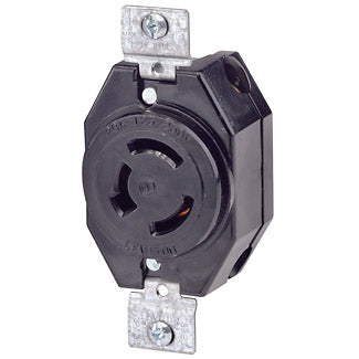 Leviton 7310-B | 20 Amp, 125/250 Volt, Non-NEMA, 3P, 3W, Flush Mounting Locking Receptacle, Industrial Grade, Non-Grounding - BLACK
