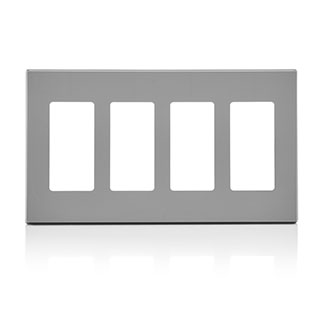 Leviton 80312-GY | 4-Gang Decora Plus Screwless Wallplate
