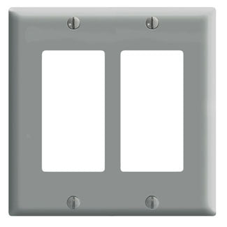 Leviton 80409-GY | 2-Gang Decora/GFCI Device Decora Wallplate/Faceplate, Standard Size, Thermoset, Device Mount - Gray