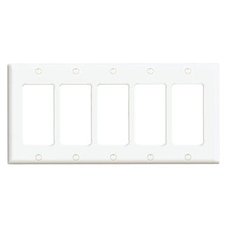 Leviton 80423-W | 5-Gang Decora/GFCI Device Decora Wallplate/Faceplate, Standard Size, Thermoset, Device Mount - White