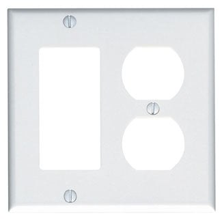 Leviton 80455-W | 2-Gang 1-Duplex 1-Decora/GFCI Device Combination Wallplate, Standard Size, Thermoset, Device Mount - White