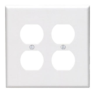 Leviton 80516-W | 2-Gang Duplex Device Receptacle Wallplate, Midway Size, Thermoset, Device Mount - White