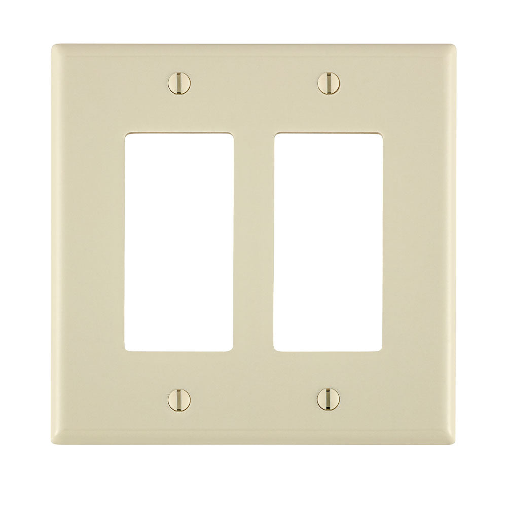 Leviton 80609-T | 2-Gang Decora/GFCI Device Decora Wallplate/Faceplate, Midway Size, Thermoset, Device Mount - Light Almond