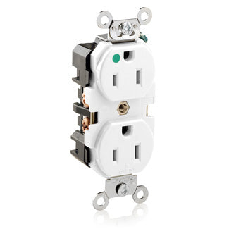 Leviton 8200-W | Duplex Receptacle Outlet, Extra Heavy-Duty Hospital Grade, Smooth Face, Self-Grounding - White