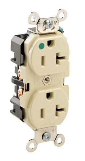 Leviton 8300-I | Duplex Receptacle Outlet, Extra Heavy-Duty Hospital Grade, Smooth Face, Self-Grounding - Ivory