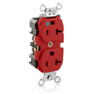 Leviton 8300-R | Duplex Receptacle Outlet, Extra Heavy-Duty Hospital Grade, Smooth Face, Self-Grounding - Red