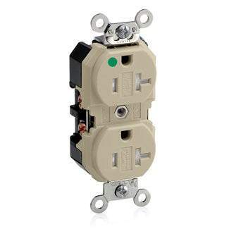 Leviton 8300-SGI | Duplex Receptacle Outlet, Extra Heavy-Duty Hospital Grade, Tamper-Resistant, Smooth Face, Self-Grounding - Ivory