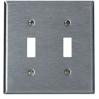 Leviton 84009-40 | 2-Gang Toggle Device Switch Wallplate, Standard Size, 302 Stainless Steel, Device Mount, Stainless Steel, Brushed Finish