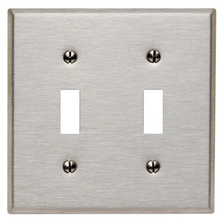Leviton 84009 | 2-Gang Toggle Device Switch Wallplate, Standard Size, 430 Stainless Steel, Device Mount, - Stainless Steel