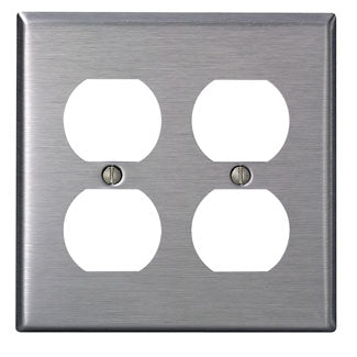 Leviton 84016-40 | 2-Gang Duplex Device Receptacle Wallplate, Standard Size, 302 Stainless Steel, Device Mount, Stainless Steel, Brushed Finish