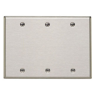 Leviton 84033-40 | 3-Gang No Device Blank Wallplate, Standard Size, 302 Stainless Steel, Box Mount, - Stainless Steel