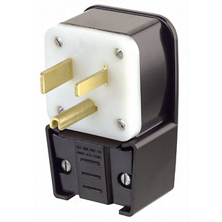 Leviton 9650-P | 50 Amp, 250 Volt, NEMA 6-50P, 2P, 3W, Plug, Straight Blade, Industrial Grade, Grounding, Angle - Black