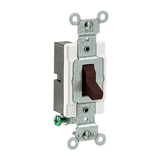Leviton CS115-2 | 15 Amp, 120/277 Volt, Toggle Single-Pole AC Quiet Switch, Commercial Spec Grade, Grounding, Side Wired - Brown