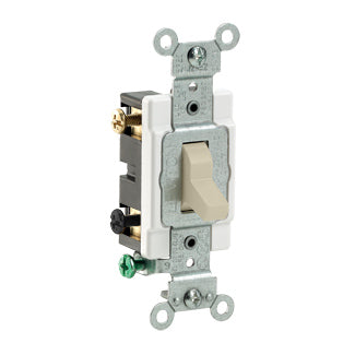 Leviton CS220-2I | 20 Amp, 120/277 Volt, Toggle Double-Pole AC Quiet Switch, Commercial Spec Grade, Grounding, Side Wired - IVORY