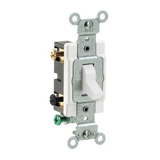 Leviton CS220-2W | 20 Amp, 120/277 Volt, Toggle Double-Pole AC Quiet Switch, Commercial Spec Grade, Grounding, Side Wired - WHITE