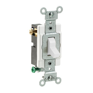 Leviton CS320-2W | 20 Amp, 120/277 Volt, Toggle 3-Way AC Quiet Switch, Commercial Spec Grade, Grounding, Side Wire - WHITE