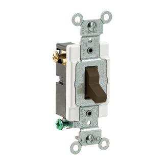 Leviton CS320-2 | 20 Amp, 120/277 Volt, Toggle 3-Way AC Quiet Switch, Commercial Spec Grade, Grounding, Side Wired - BROWN