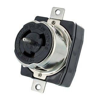 Leviton CS8369 | 50Amp, 3-Phase 250V AC, Non-NEMA, 3P, 4W, Black & White Locking Flush Mount Receptacle, Industrial Grade, Grounding, California-Style(CS), BLACK