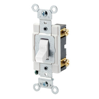 Leviton CSB1-20W | 20 Amp, 120/277 Volt, Toggle Single-Pole AC Quiet Switch, Commercial Spec Grade, Grounding, Back & Side Wired, - White
