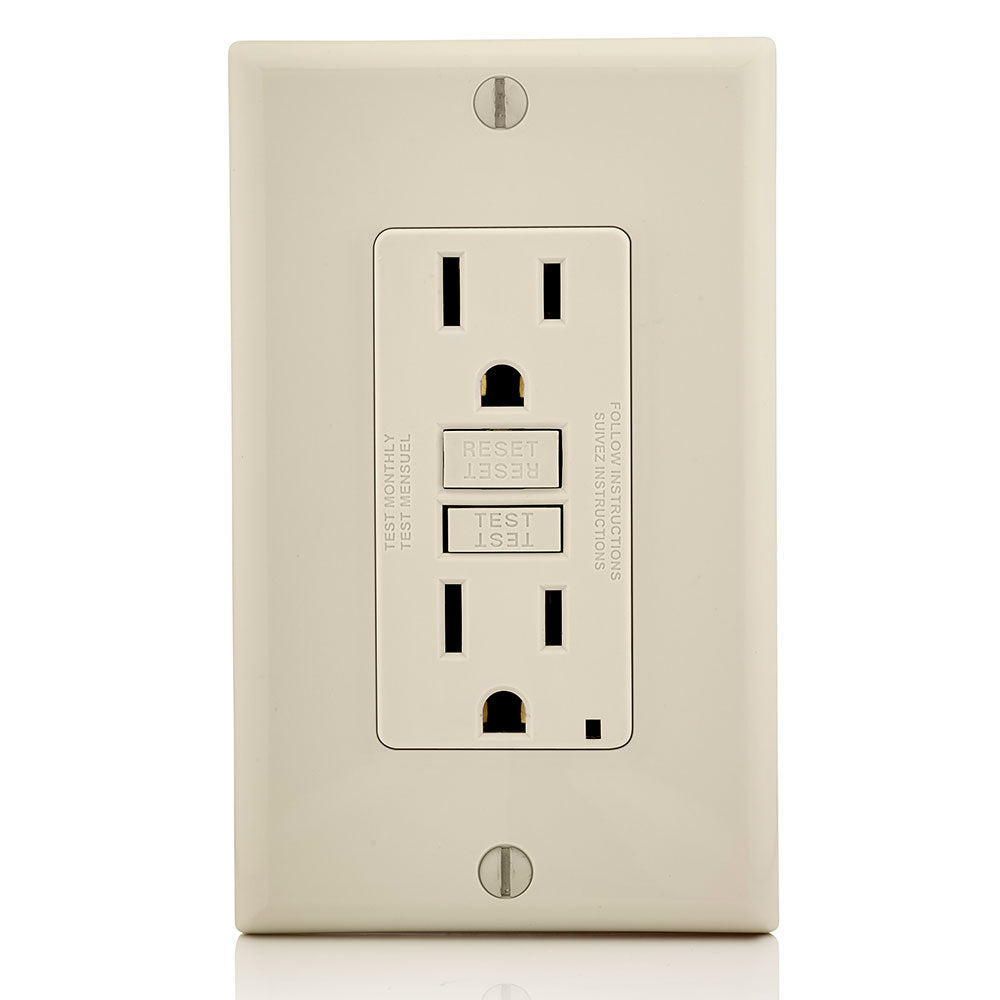 Leviton GFNT1-T | 15 Amp, 125 Volt Receptacle/Outlet, 20 Amp Feed-Through, Self-test SmartlockPro Slim GFCI, monochromatic, Light Almond