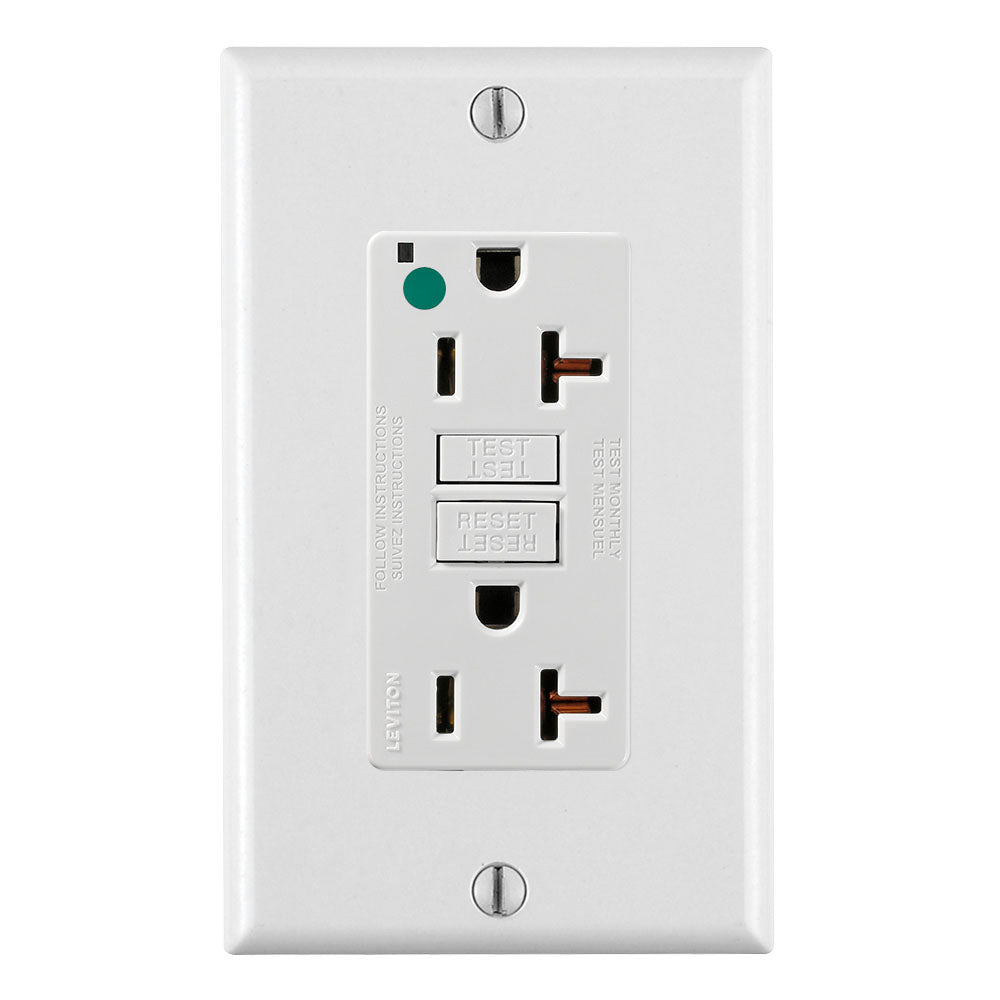 Leviton GFNT2-HGW | SmartlockPro GFCI Duplex Receptacle Outlet, Extra Heavy-Duty Hospital Grade, Wallplate Included, Self-Grounding - White