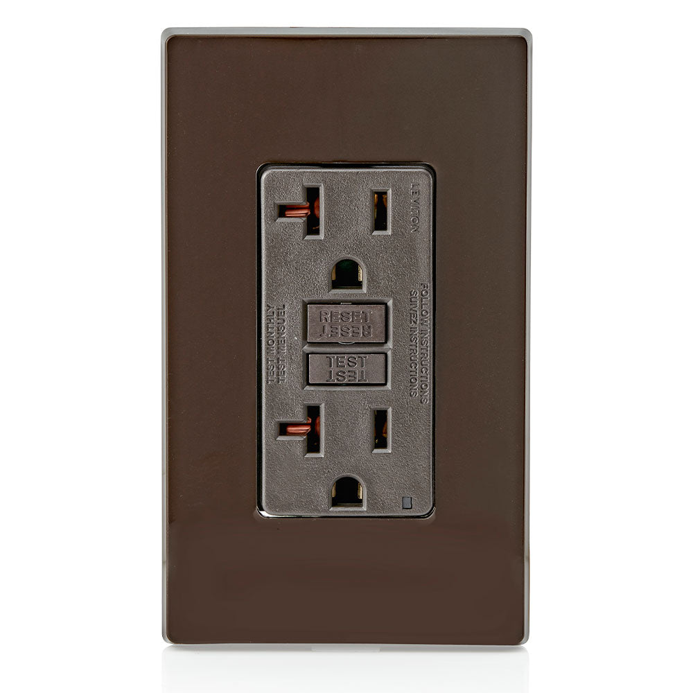 Leviton GFNT2 | 20 Amp, 125 Volt Receptacle/Outlet, 20 Amp Feed-Through, Self-test SmartlockPro Slim GFCI, monochromatic, Brown
