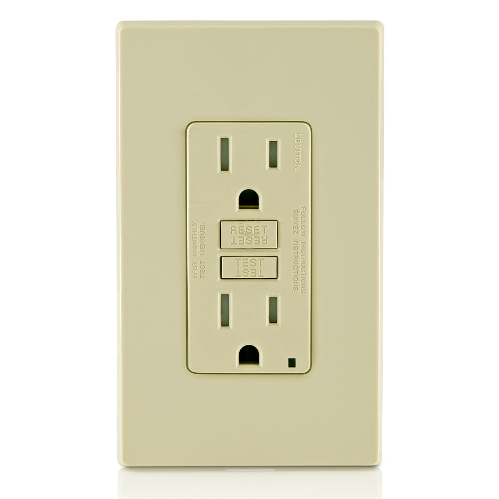 Leviton GFTR1-I | 15 Amp, 125 Volt Receptacle/Outlet, 20 Amp Feed-Through, Tamper-Resistant, Self-test SmartlockPro GFCI, Monochromatic, Ivory