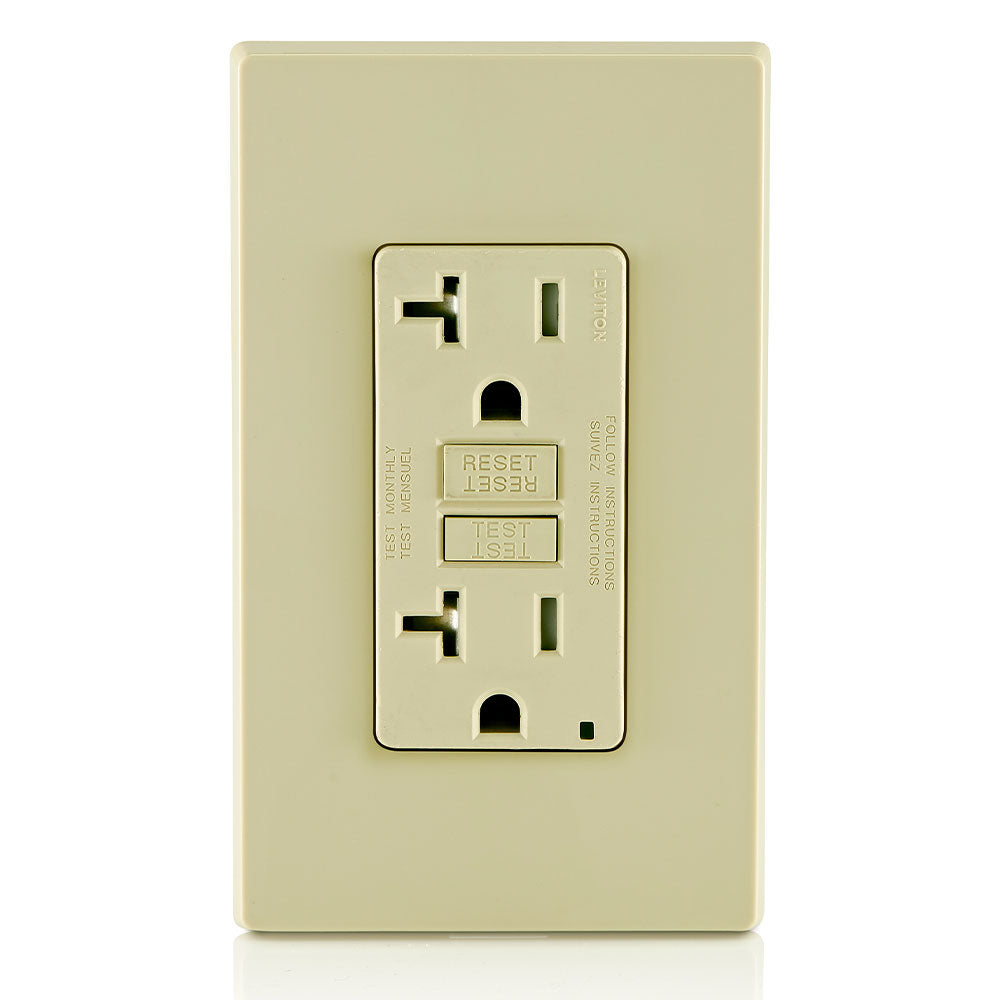 Leviton GFTR2-I | 20 Amp, 125 Volt Receptacle/Outlet, 20 Amp Feed-Through, Tamper-Resistant, Self-test SmartlockPro Slim GFCI, Monochromatic, Ivory