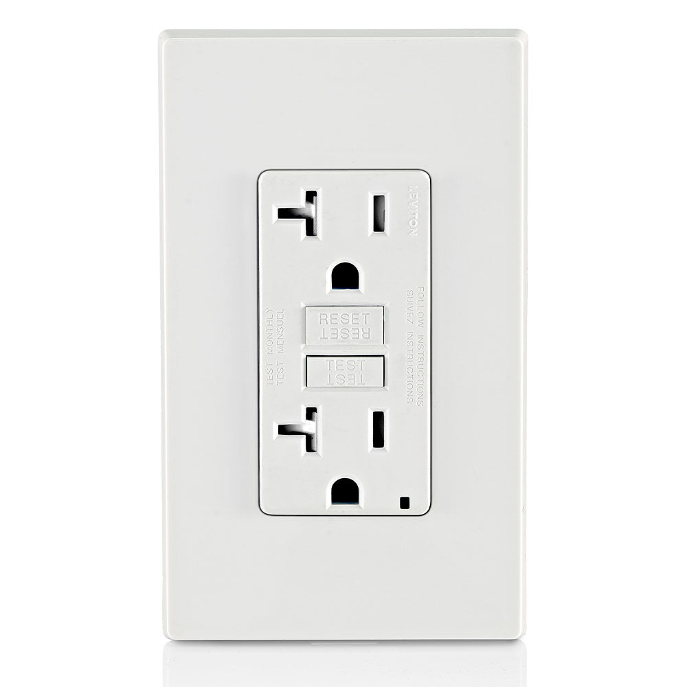 Leviton GFTR2-W | 20 Amp, 125 Volt Receptacle/Outlet, 20 Amp Feed-Through, Tamper-Resistant, Self-test SmartlockPro Slim GFCI, Monochromatic - White