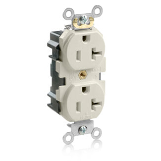 Leviton M5362-ST | Lev-Lok Duplex Receptacle Outlet, Heavy-Duty Industrial Specification Grade, Smooth Face, Self-Grounding - Light Almond