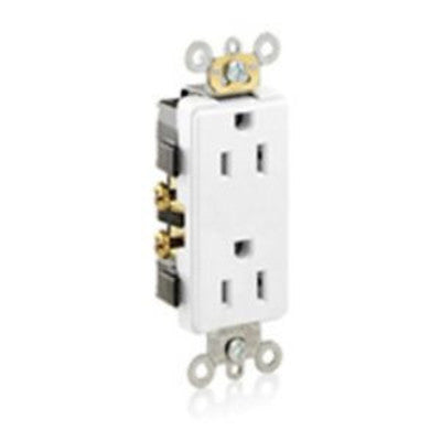 Leviton 16252-W | Decora Plus Duplex Receptacle Outlet, Heavy-Duty Industrial Specification Grade, Smooth Face, Self-Grounding - White