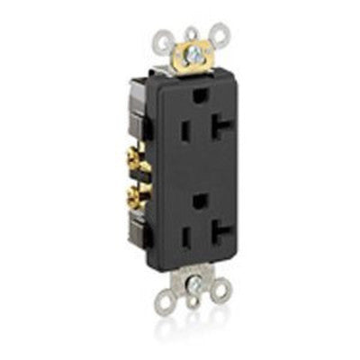 Leviton 16342-E | Decora Plus Duplex Receptacle Outlet, Heavy-Duty Industrial Specification Grade, Smooth Face, Self-Grounding - Black