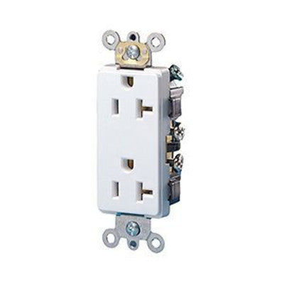 Leviton 16342-W | Decora Plus Duplex Receptacle Outlet, Heavy-Duty Industrial Specification Grade, Smooth Face, Self-Grounding - White