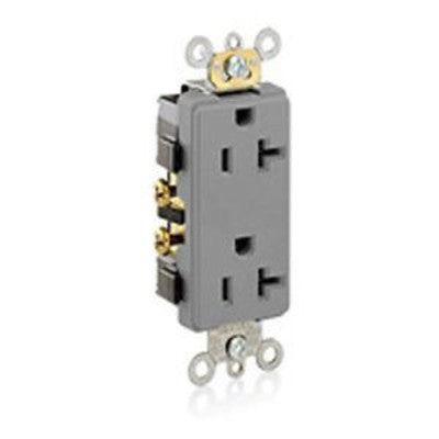 Leviton 16352-GY | Decora Plus Duplex Receptacle Outlet, Heavy-Duty Industrial Specification Grade, Smooth Face, Self-Grounding - Gray