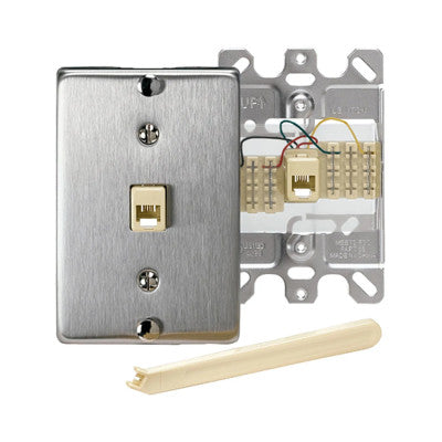 Leviton 40223-S | Telephone Wall Jack, 6P4C, Quick Connect, Stainless Steel