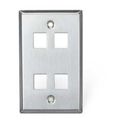 Leviton 43080-1S4 | Stainless Steel QuickPort Wallplate, Single Gang, 4-Port
