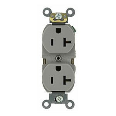 Leviton 5362-GYS | 20 Amp, 125 Volt, NEMA 5-20R, 2P, 3W, Heavy-Duty Industrial Specification Grade, Duplex Receptacle, Straight Blade, Self Grounding, GRAY