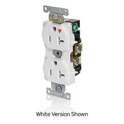 Leviton 5362-IGW | Isolated Ground Duplex Receptacle Outlet, Heavy-Duty Industrial Specification Grade, Smooth Face, Self-Grounding - White